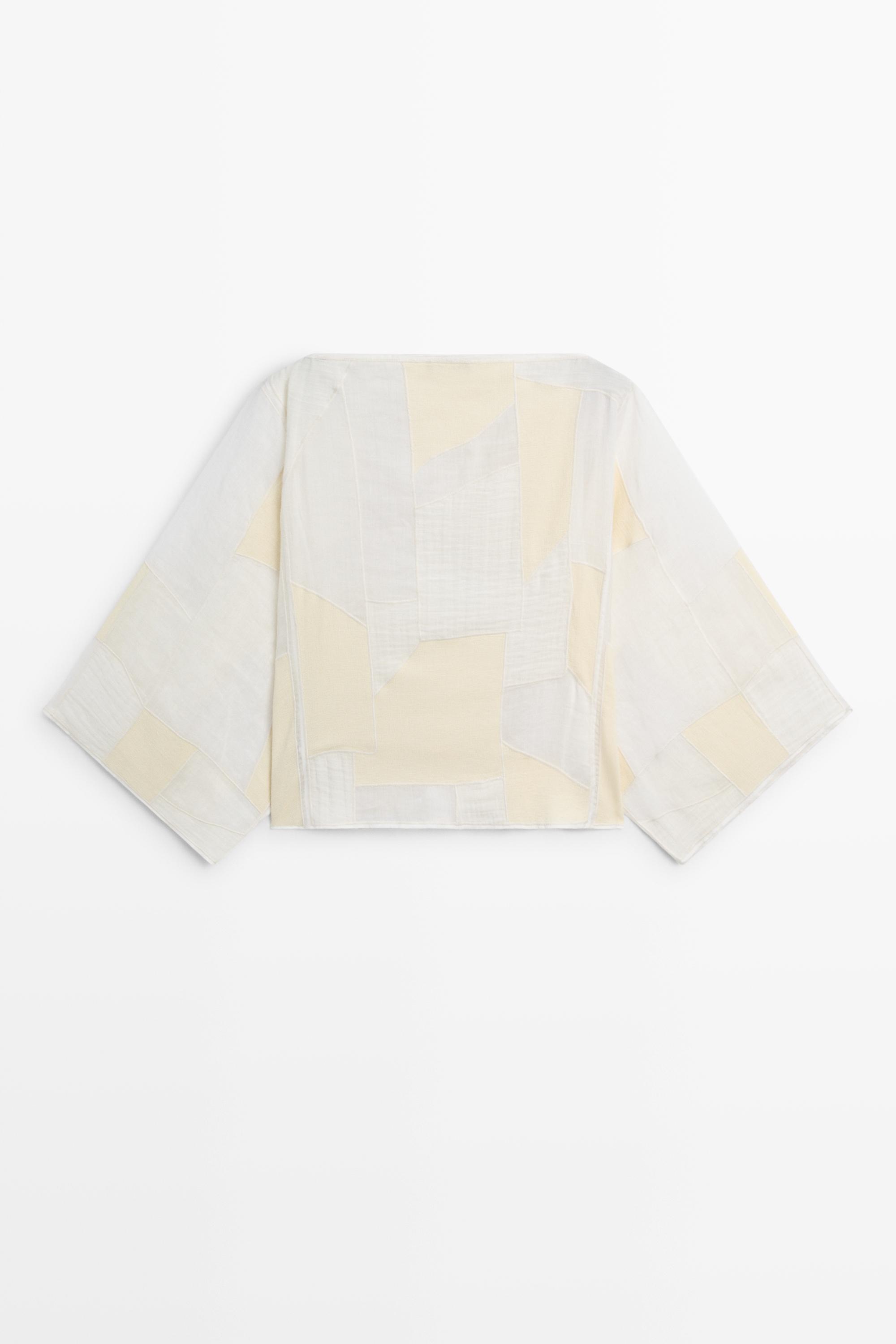 Patchwork print boat neck blouse